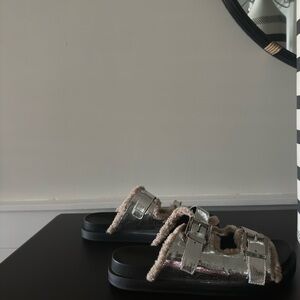 Silver and Black Sandals with Buckle Detail